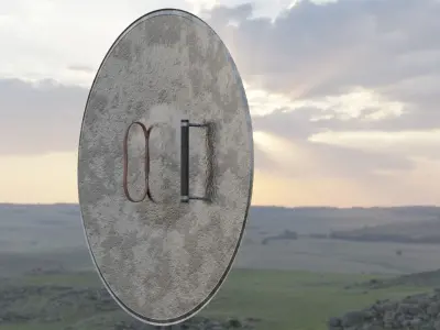 A Shield metal in middle of field Low-poly 3D model