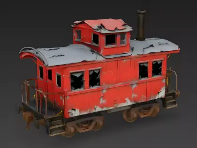Wrecked Post-Apocalyptic Caboose 3d model Low-poly 3D model