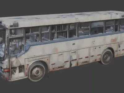 Wrecked City Bus Post Apocalyptic 3D Model Low-poly 3D model purchase