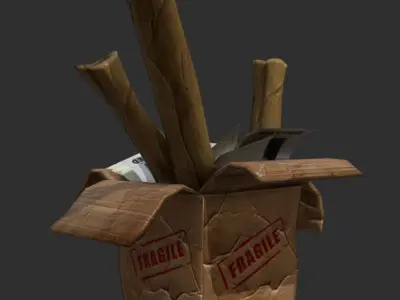 Trash Bag Dumpster Cardboard Box Low-poly 3D model