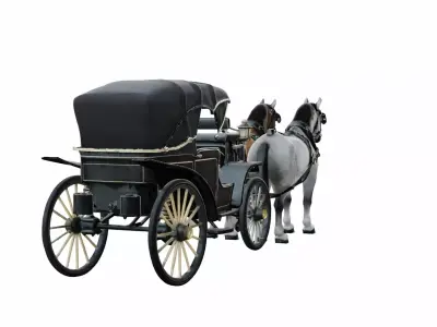 Victorian Horse Carriage with Dual Horses 3D model