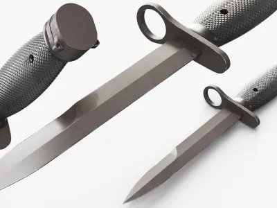 M7 Bayonet Knife with Muzzle Ring and Crossguard Black 3D model