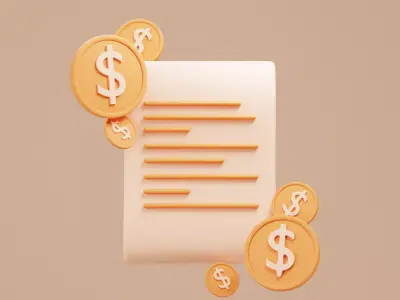 3D Illustration bills with dollar icon coin 3D model