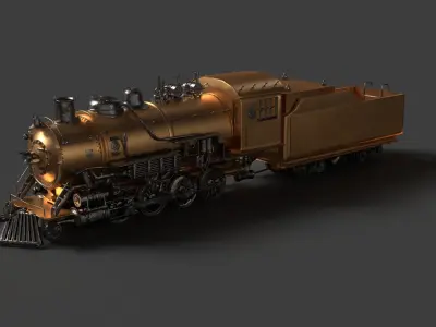 Steam locomotive train   Low-poly 3D model