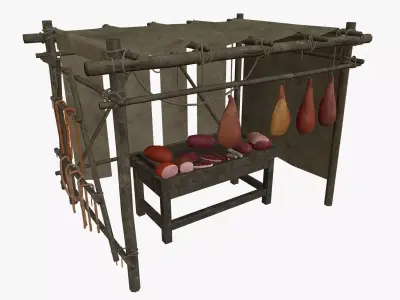 LowPoly Medieval Meat Stall Low-poly 3D model