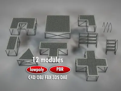 Galvanized Metal Stages Low-poly 3D model