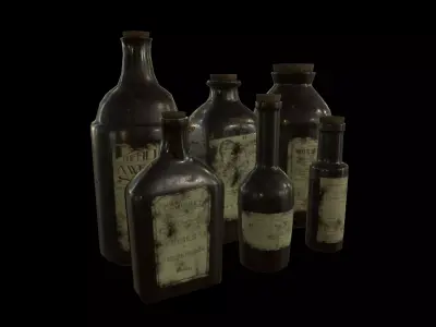 Old Medicine Bottles Low-poly 3D model