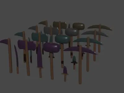 a set of medieval tools and weapons Low-poly 3D model