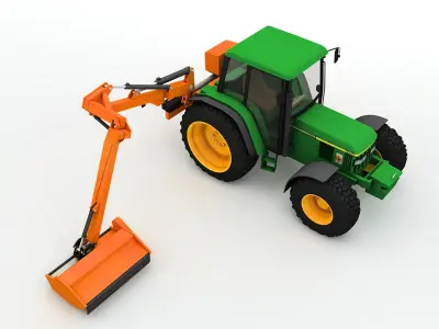 John Deer 6310 Tractor With Mower Arm  Low-poly 3D model
