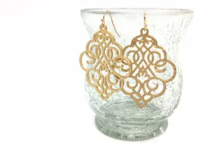 Filigree Earrings gold drop Earrings Metal Filigree Earrings 3D print model