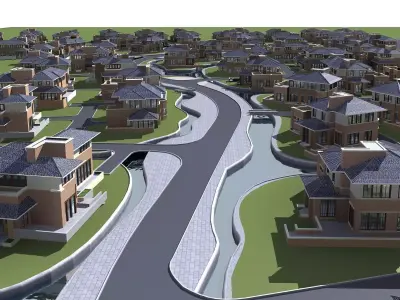 Villa residential area with waterway 3D model