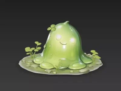 Cute Stylized Forest Slime Creature  Green Jelly Monster Spirit 3D model