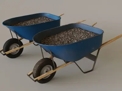 Outdoor Tools And Wheelbarrow Low-poly 3D model