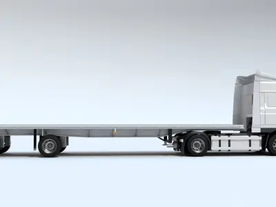 Articulated DAF XF Truck Cab with Flatbed Trailer Low-poly 3D model