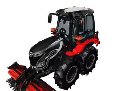 Modern Agricultural Tractor with Cultivator Low-poly 3D model