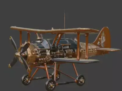 Stylized 3D Steampunk Vertical Takeoff Biplane Low-poly 3D model