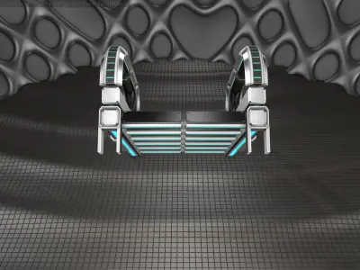 Sci-Fi Stairs - 2- Silver Blue Neon Light Version Low-poly 3D model