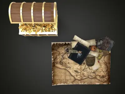 Treasure pirate chest on map Low-poly 3D model