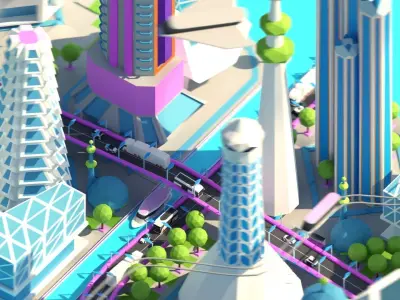 Low Poly City Future Low-poly 3D model