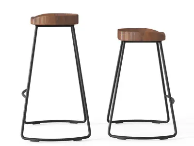 Jenna and Hanna Industrial Steel Barstools with Wooden Seat Low-poly 3D model