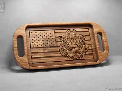 US Flag Army Seal Trays Pack - CNC Files for Wood 3D model