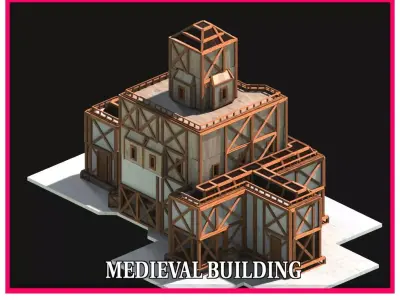 Medieval Low Poly Building Castle Wooden Village Stone House 18 Low-poly 3D model