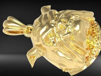 Bull Dog Head Pendant Charm Necklace Light Weight Jewelry 3D print model purchase