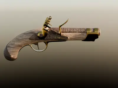Gold pistol Low-poly 3D model
