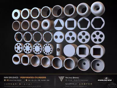 40 Hard Surface IMM Perforated Cylinders Low-poly 3D model