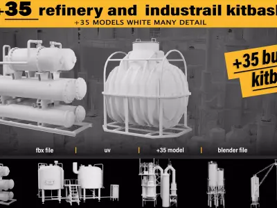 refinery and industrail kitbash 3D model
