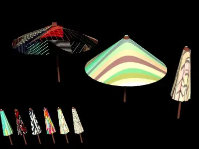 Parasol Umbrella Pack Rigged Animated Low Poly PBR Low-poly 3D model