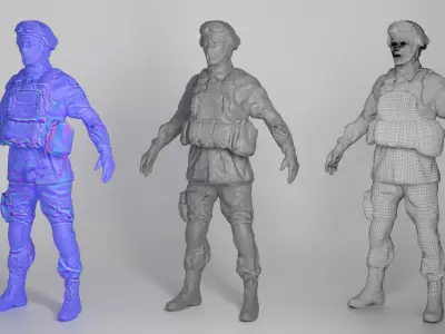 Fully equipped American soldier in A-pose 317 Low-poly 3D model
