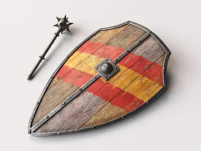 Medieval Shield and Mace Low-poly 3D model