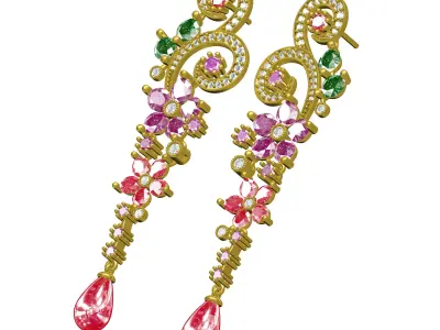 Antique Multi Color Diamond Art Deco Earring 3D print model