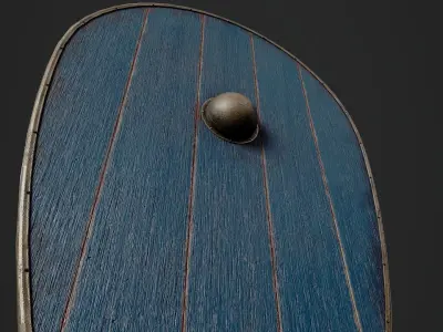 Slavic kite wooden shield-painted blue Low-poly 3D model