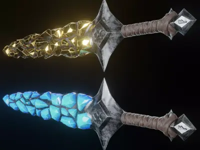 Stylized Sword Ice and Gold Crystals Melee Weapon Game Ready Low-poly 3D model