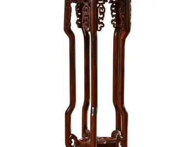 Round Pedestal Mahogany Plant Stand 3D model