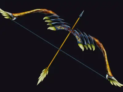 Bow Fantasy Wooden Throw Weapon Firearms Legendary Equipment Low-poly 3D model