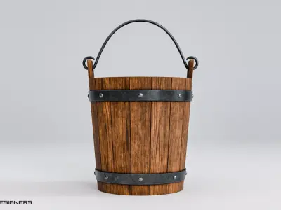 Medieval Wooden Bucket Low-poly 3D model