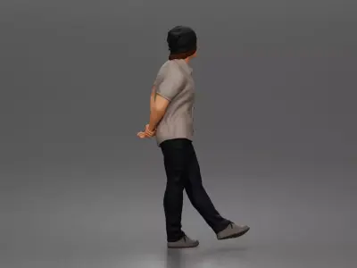Relaxed young man in beanie standing casually with hands behind 3D print model