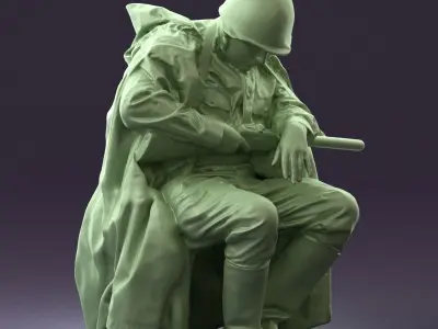 001009 man in soviet soldier uniform with ppsh 3D model