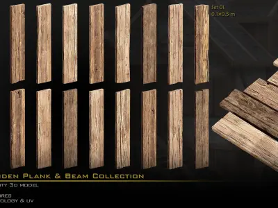 Wooden Plank and Beam collection Medieval 3D Asset Pack Low-poly 3D model