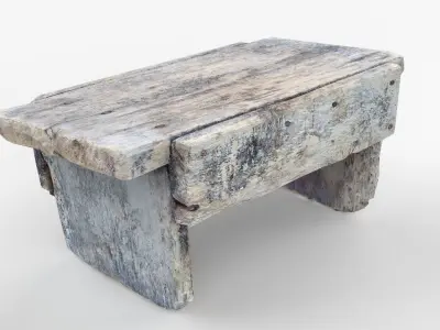 Antique Primitive Wooden Stool Short Leg Scan Low-poly 3D model