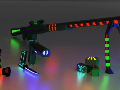  weapons of the future Low-poly 3D model