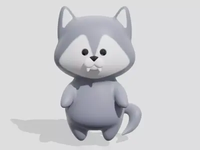 Cute little gray wolf  3D model