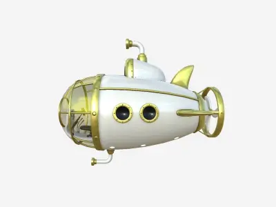 Submarine Cartoon A06 White Gold - Sub Watercraft Vehicle Low-poly 3D model