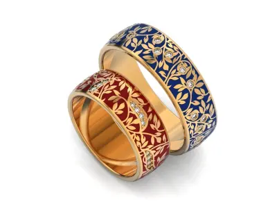 Flora wedding rings with enamel 1062 3D print model