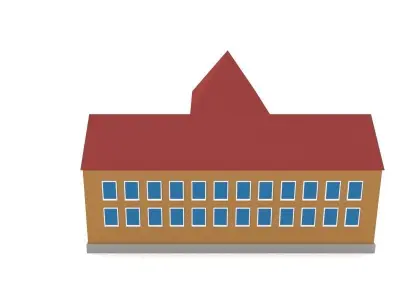 Game Ready School building Low-poly 3D model