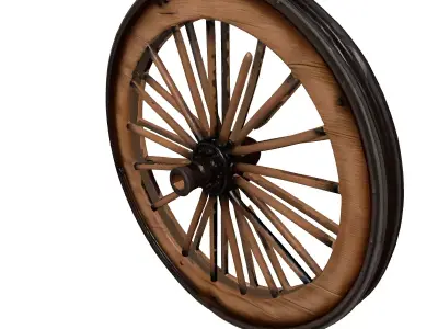 Broken Wooden Wagon Wheel 3D model