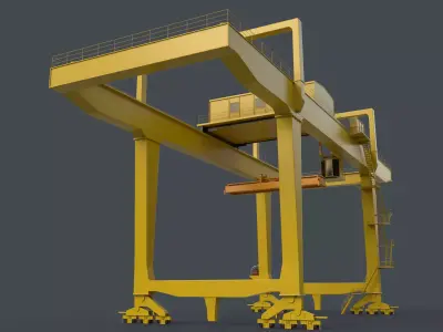 PBR Rail Mounted Gantry Crane RMG V1 - Yellow Light Low-poly 3D model